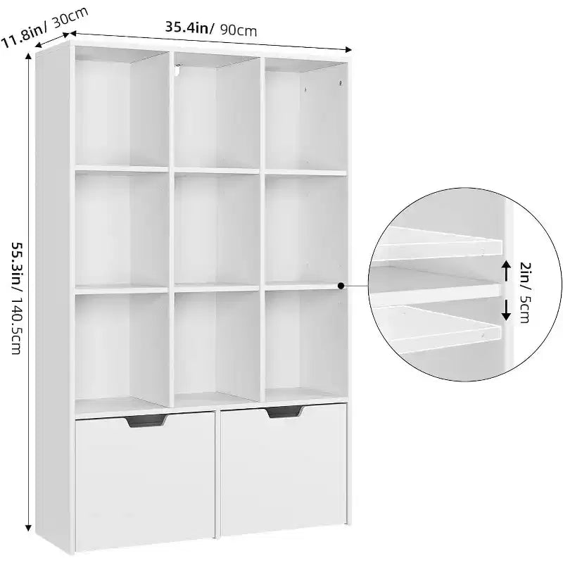 Organisateur de rangement Acekool à 9 cubes avec 2 tiroirs, bibliothèque blanche à 3 niveaux pour chambre d'enfant, salon, bureau et chambre à coucher