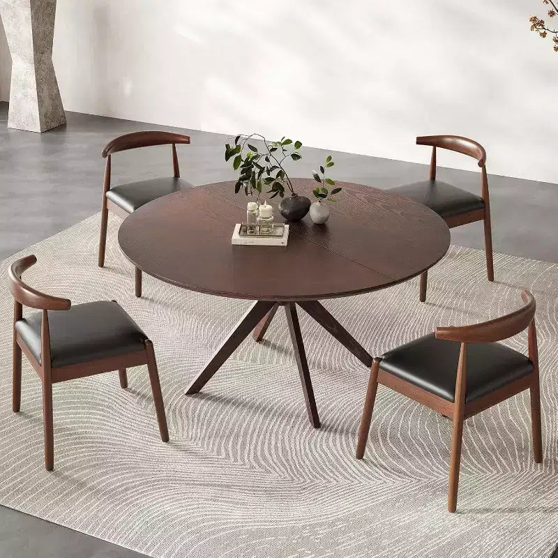 PexFix Table de salle à manger et de cuisine ronde en bois massif de 47,2 po pour 4 à 6 personnes, tables de salle à manger modernes de style ferme pour dînette ou restaurant, noyer