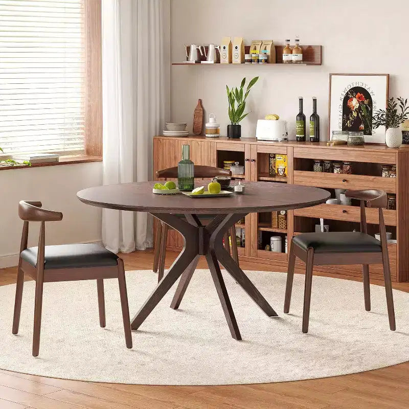 PexFix Table de salle à manger et de cuisine ronde en bois massif de 47,2 po pour 4 à 6 personnes, tables de salle à manger modernes de style ferme pour dînette ou restaurant, noyer