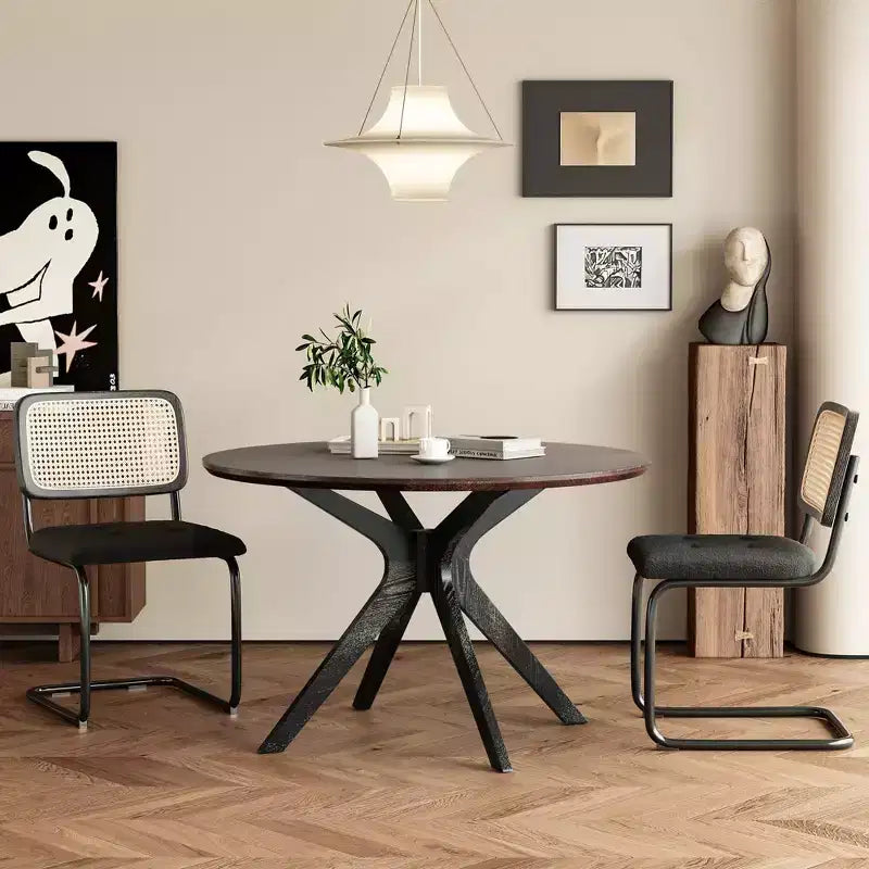 PexFix Table de salle à manger et de cuisine ronde en bois massif de 47,2 po pour 4 à 6 personnes, tables de salle à manger modernes de style ferme pour dînette ou restaurant, noyer
