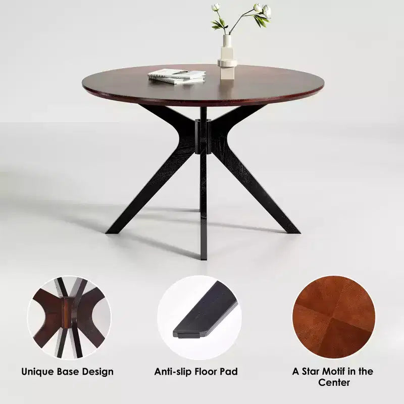 PexFix Table de salle à manger et de cuisine ronde en bois massif de 47,2 po pour 4 à 6 personnes, tables de salle à manger modernes de style ferme pour dînette ou restaurant, noyer