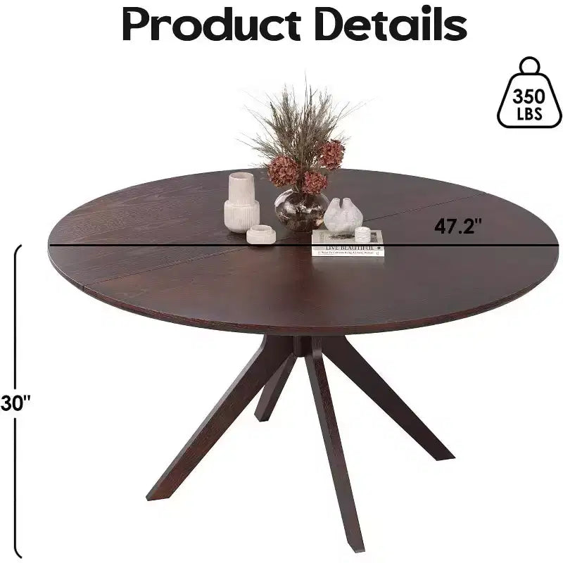 PexFix Table de salle à manger et de cuisine ronde en bois massif de 47,2 po pour 4 à 6 personnes, tables de salle à manger modernes de style ferme pour dînette ou restaurant, noyer