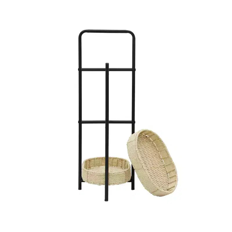 MAYEERTY Table d'appoint ovale à 3 niveaux avec paniers tressés en corde de papier, étagères de rangement pour salon et cuisine, couleur naturelle