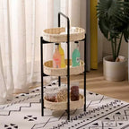 MAYEERTY Table d'appoint ovale à 3 niveaux avec paniers tressés en corde de papier, étagères de rangement pour salon et cuisine, couleur naturelle