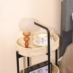 MAYEERTY Table d'appoint ovale à 3 niveaux avec paniers tressés en corde de papier, étagères de rangement pour salon et cuisine, couleur naturelle