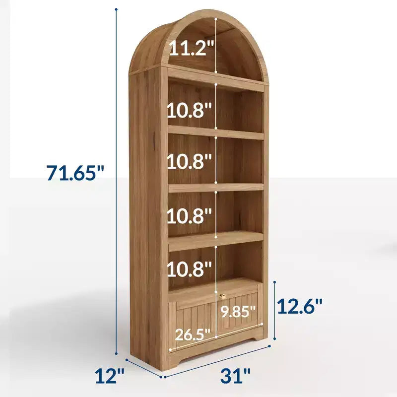 Garde-manger haut arqué de 71 po, meuble de rangement autoportant à 6 niveaux avec tiroir, étagère à livres blanche moderne avec étagères ouvertes et conception anti-basculement