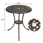 Table de bistro, table à manger ronde rétro en fonte d'aluminium avec trou pour parasol de 5 cm, table de bistro hauteur pub pour porche, jardin, cour, balcon