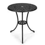 Table de bistro, table à manger ronde rétro en fonte d'aluminium avec trou pour parasol de 5 cm, table de bistro hauteur pub pour porche, jardin, cour, balcon