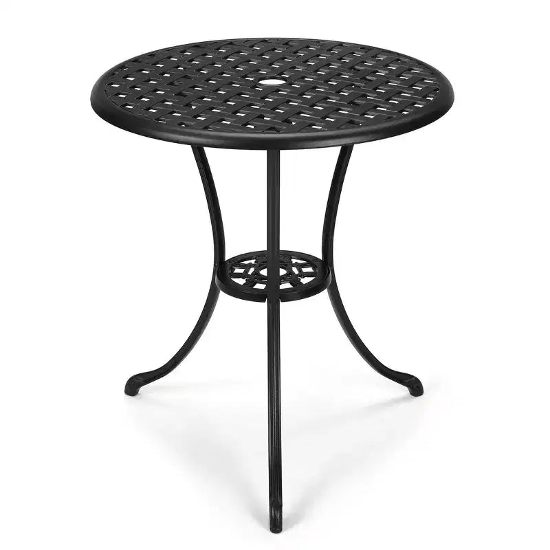 Table de bistro, table à manger ronde rétro en fonte d'aluminium avec trou pour parasol de 5 cm, table de bistro hauteur pub pour porche, jardin, cour, balcon