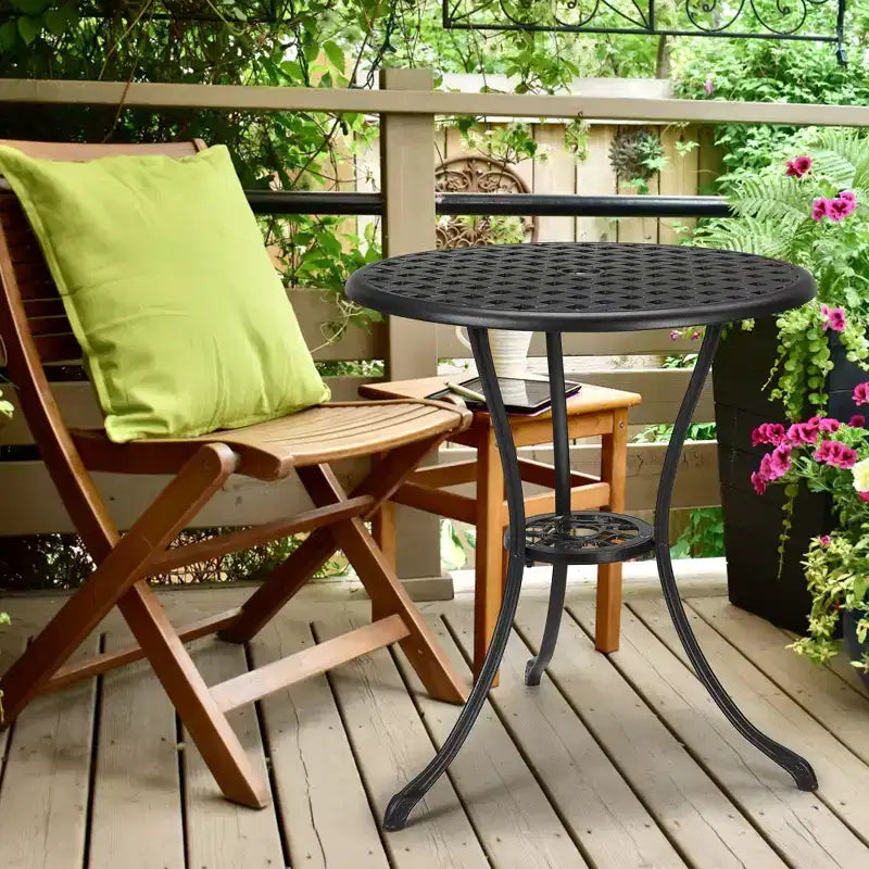 Table de bistro, table à manger ronde rétro en fonte d'aluminium avec trou pour parasol de 5 cm, table de bistro hauteur pub pour porche, jardin, cour, balcon