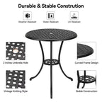 Table de bistro, table à manger ronde rétro en fonte d'aluminium avec trou pour parasol de 5 cm, table de bistro hauteur pub pour porche, jardin, cour, balcon