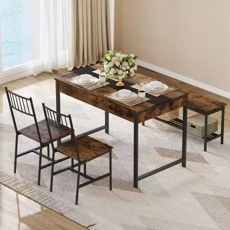 Ensemble table à manger pour 4, petite table de cuisine et 2 chaises pour 4 avec banc, ensemble table de ferme rectangulaire