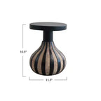 Table d'appoint ronde en bois de manguier avec base rayée, noir et naturel