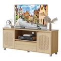 GustoWave Rattan TV Stand for up to 70 TVs, Boho Entertainment Center with Adjustable Shelf & Storage Drawer, Oak