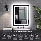 Miroir de salle de bain LED 24x32 pouces, cadre noir avec éclairage avant/arrière, 3 températures de couleur, anti-buée, miroir de courtoisie mural