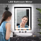 Miroir de salle de bain LED 24x32 pouces, cadre noir avec éclairage avant/arrière, 3 températures de couleur, anti-buée, miroir de courtoisie mural