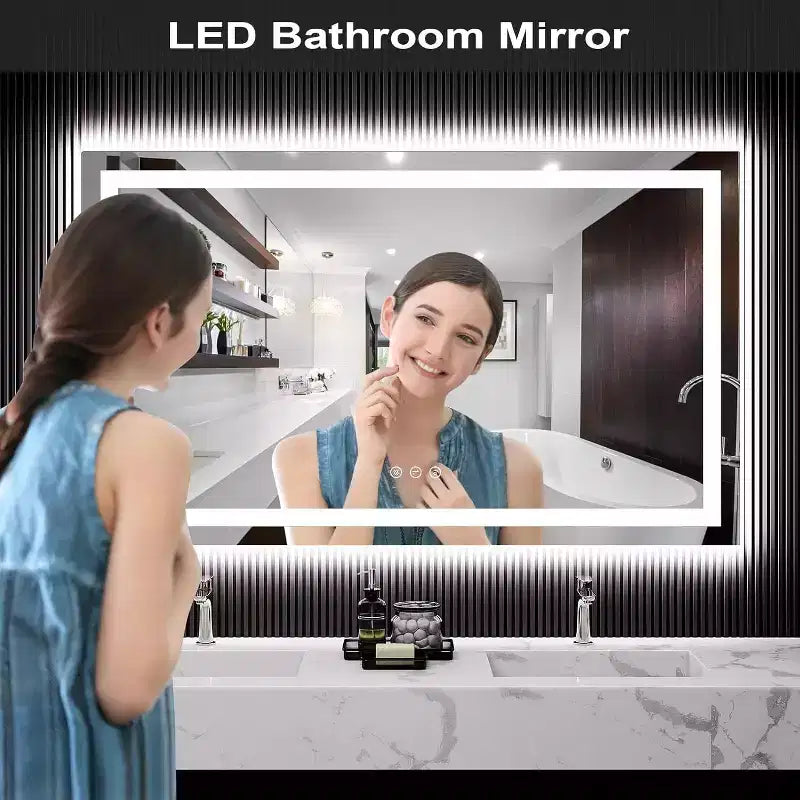 Miroir de Salle de Bain LED avec Lumières, Miroir de Maquillage Éclairage Avant et Arrière, Intensité Variable en Continu, Anti-Buée, 4 Températures de Couleur, Conception Anti-Éclats