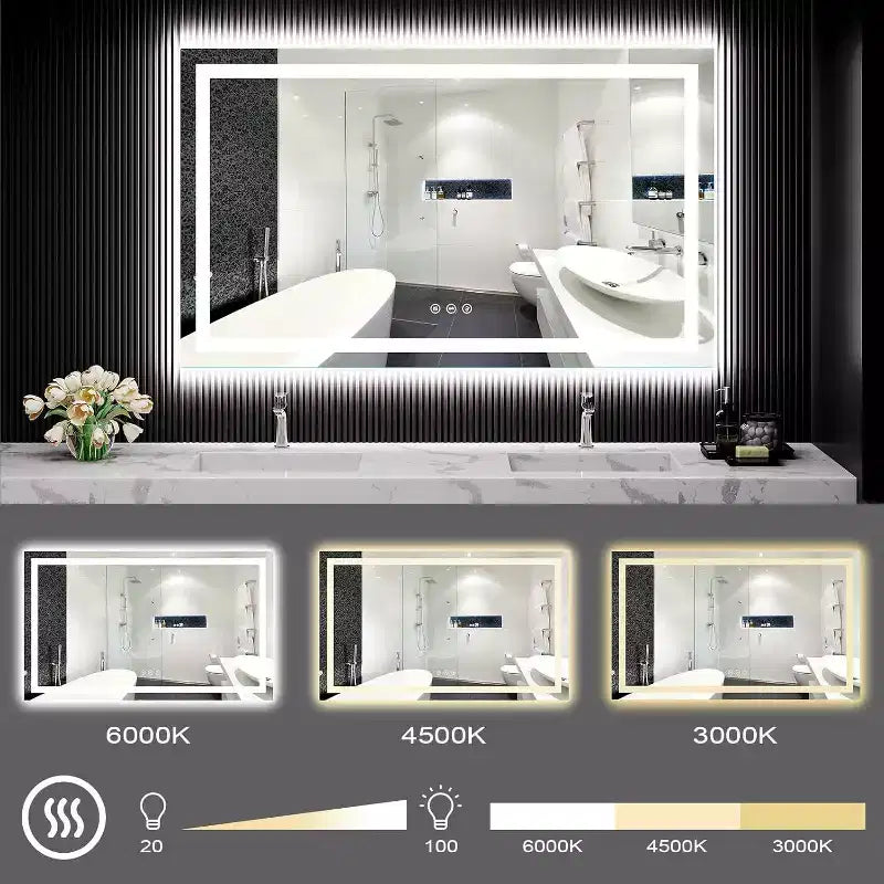 Miroir de Salle de Bain LED avec Lumières, Miroir de Maquillage Éclairage Avant et Arrière, Intensité Variable en Continu, Anti-Buée, 4 Températures de Couleur, Conception Anti-Éclats