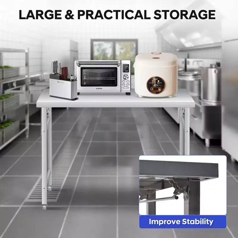 Table pliante en acier inoxydable - Table de travail professionnelle pour maison, cuisine, restaurant, garage, camping, poste de travail pliable en acier inoxydable pour l'extérieur