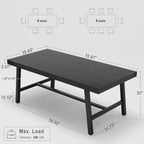 Table à manger industrielle pour 6-8 personnes, table de cuisine en bois de 180 cm de long avec cadre métallique robuste et finition noire – 6 places, comptoir rectangulaire pour le dîner