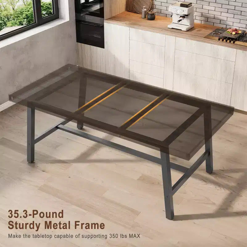 Table à manger industrielle pour 6-8 personnes, table de cuisine en bois de 180 cm de long avec cadre métallique robuste et finition noire – 6 places, comptoir rectangulaire pour le dîner