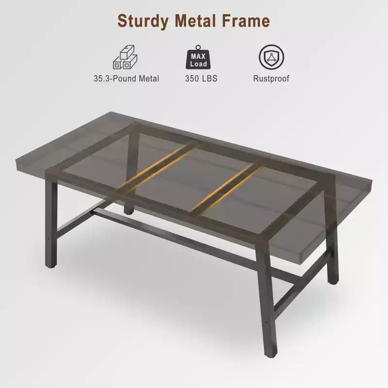 Table à manger industrielle pour 6-8 personnes, table de cuisine en bois de 180 cm de long avec cadre métallique robuste et finition noire – 6 places, comptoir rectangulaire pour le dîner