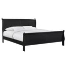 Okak 80 Grand lit traîneau en bois massif avec tête et pied de lit, design bas et sûr pour chambre d'enfant, noir
