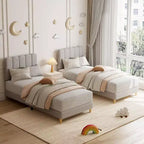 Cadre de lit Twin XL, Lit plateforme rembourré en tissu bouclé avec tête de lit ondulée pour filles/enfants, Montage facile, Sommier à lattes en bois, Pas besoin de sommier tapissier