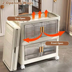 Bacs de rangement en plastique empilables à 4 niveaux, 4 bacs de rangement pliables de 79,5 L avec roues, organisateurs de placard et rangement à double porte