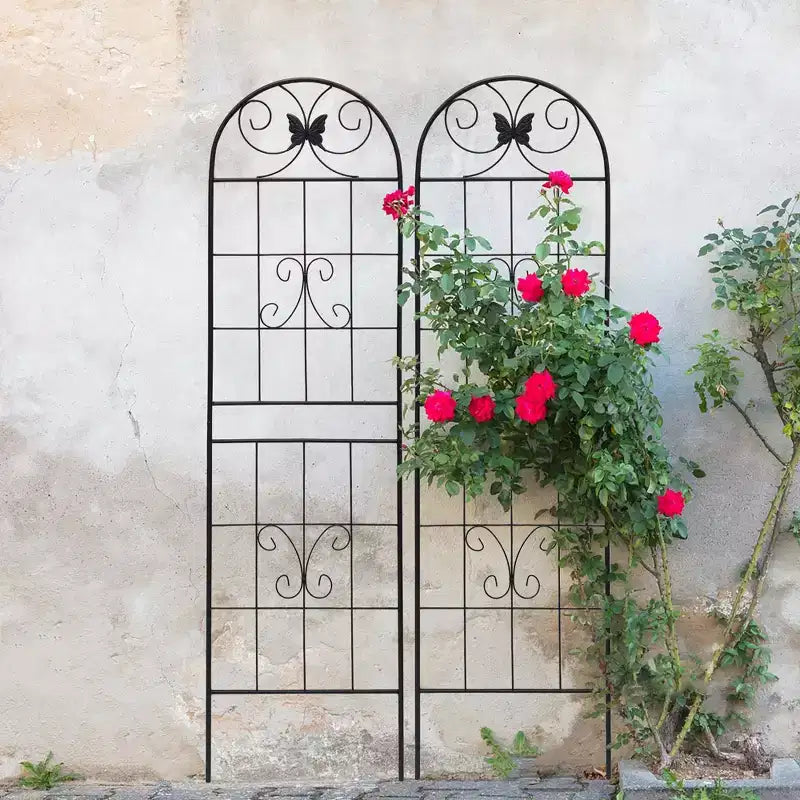 MAYEERTY Lot de 4 treillis de jardin en métal, 220 x 50 cm, résistants à la rouille, pour plantes grimpantes, noirs, pour fleurs d'extérieur