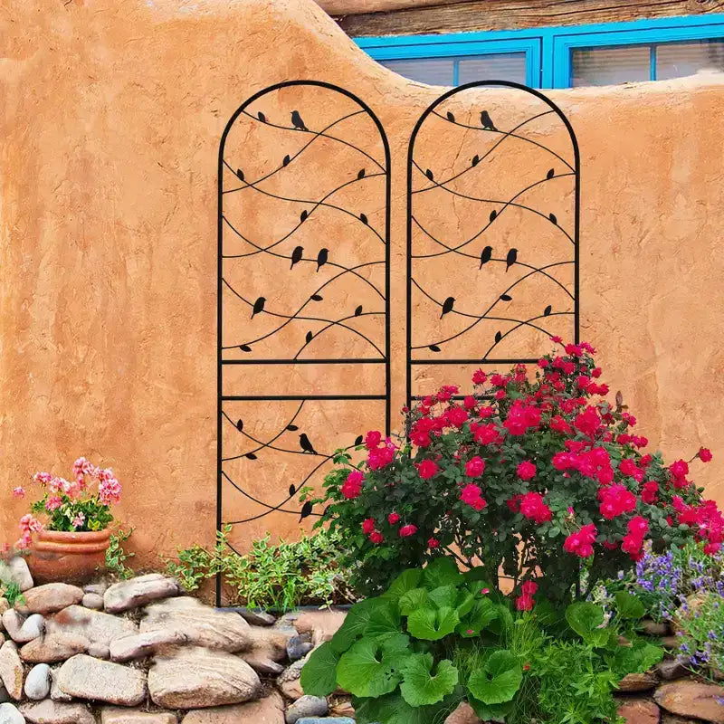 MAYEERTY Lot de 2 treillis de jardin en métal 180 x 50 cm, antirouille, support pour plantes grimpantes, noir, pour extérieur