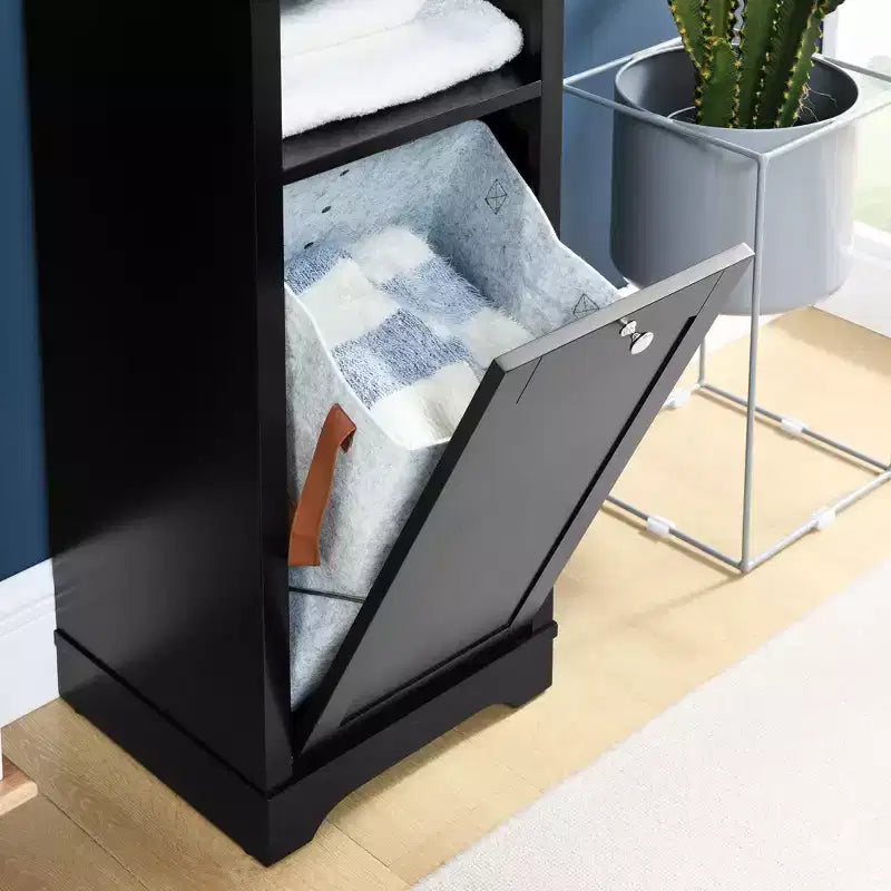 GDFStudio Helen Armoire de salle de bain moderne de 162 cm de haut avec étagères réglables, panier à linge et rangement de vêtements caché