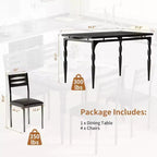 Ensemble de salle à manger industriel moderne, combo table et 4 chaises 5 pièces, table de cuisine peu encombrante avec pieds en métal pour maisons et appartements