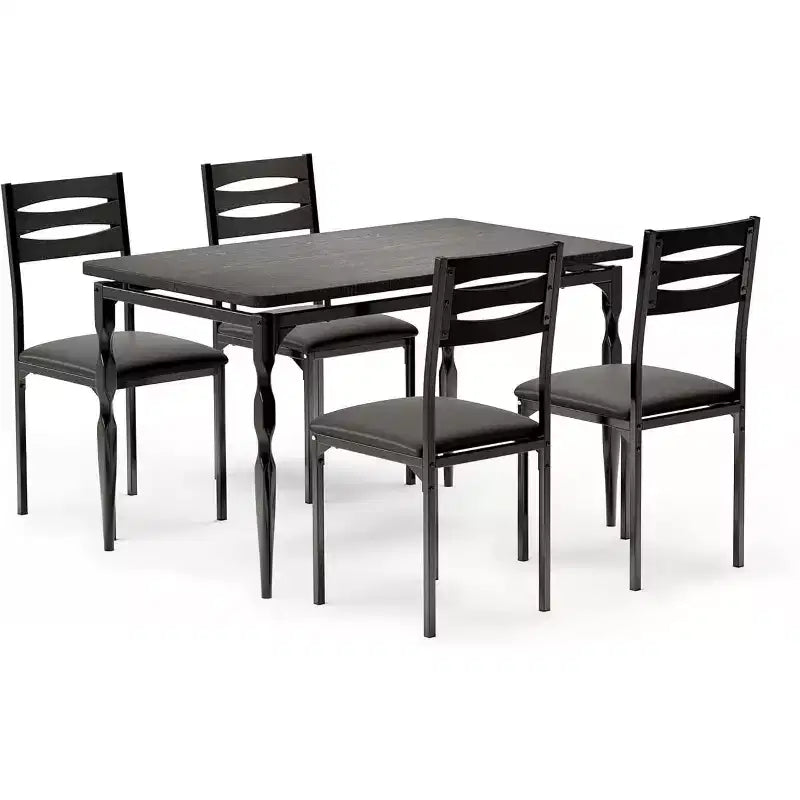 Ensemble de salle à manger industriel moderne, combo table et 4 chaises 5 pièces, table de cuisine peu encombrante avec pieds en métal pour maisons et appartements