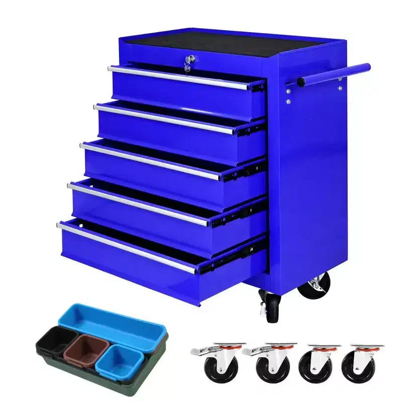 Servante d'atelier à 5 tiroirs avec roues, armoire de rangement à outils robuste et verrouillable pour garage, atelier et entrepôt