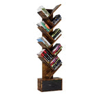 MAYEERTY Étagère bibliothèque 9 niveaux en forme d'arbre avec tiroir, Bibliothèque de rangement moderne, Étagère sur pied en forme d'arbre, Marron rustique, pour salon et chambre à coucher