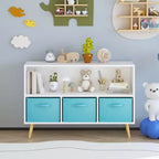 MAYEERTY Bibliothèque enfant avec tiroirs pliables en tissu, meuble de rangement pour jouets, organiseur blanc et rose