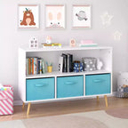 MAYEERTY Bibliothèque enfant avec tiroirs pliables en tissu, meuble de rangement pour jouets, organiseur blanc et rose