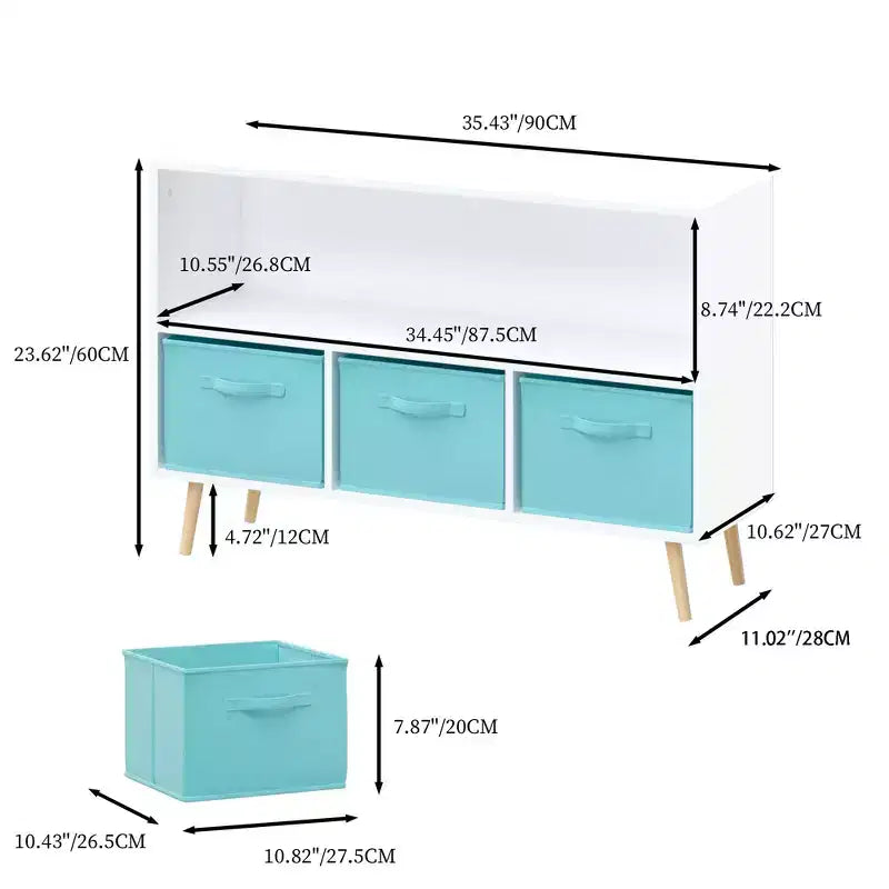 MAYEERTY Bibliothèque enfant avec tiroirs pliables en tissu, meuble de rangement pour jouets, organiseur blanc et rose