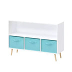 MAYEERTY Bibliothèque enfant avec tiroirs pliables en tissu, meuble de rangement pour jouets, organiseur blanc et rose