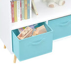 MAYEERTY Bibliothèque enfant avec tiroirs pliables en tissu, meuble de rangement pour jouets, organiseur blanc et rose