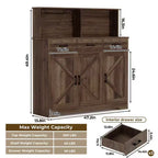 Buffet de ferme avec support à micro-ondes, buffet de rangement avec portes coulissantes, tiroirs et étagères, meuble bar à café en bois