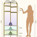 Porte-manteau d'angle à plusieurs niveaux, Arbre d'entrée avec rangement à chaussures et 12 crochets, Étagères à 3 niveaux pour les espaces compacts dans la chambre/le salon