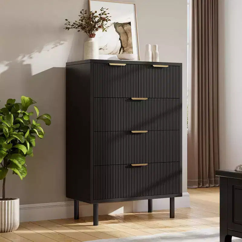 Commode à 5 tiroirs cannelés ondulés pour chambre à coucher, commode moderne en bois avec tiroirs larges, organisateur de commode de placard