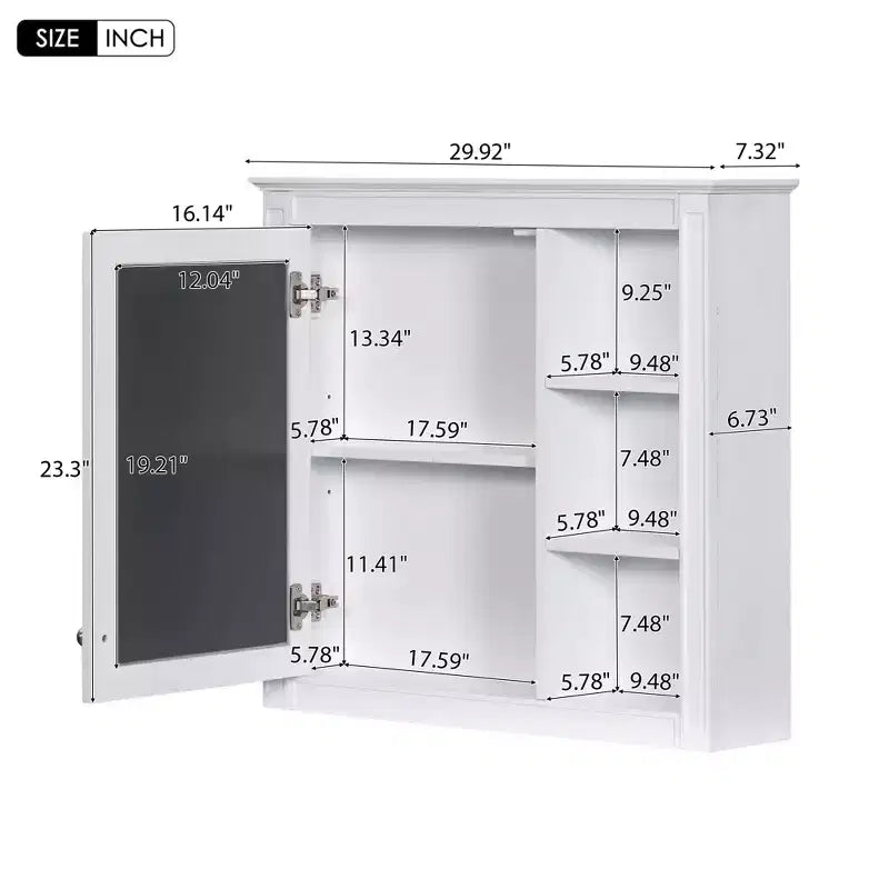 Meuble de salle de bain mural gris de 30x28 pouces avec miroir et 3 étagères ouvertes