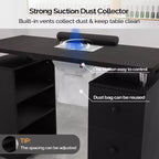 Karlhome Table de manucure de 42,5 po en MDF blanc avec 3 tiroirs, meuble latéral ouvert, portes et collecteur de poussière électrique
