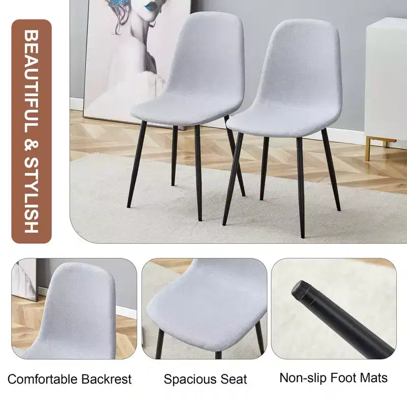 MAYEERTY Lot de 6 chaises de salle à manger confortables en lin et coton Gris clair avec dossier intégré Style moderne