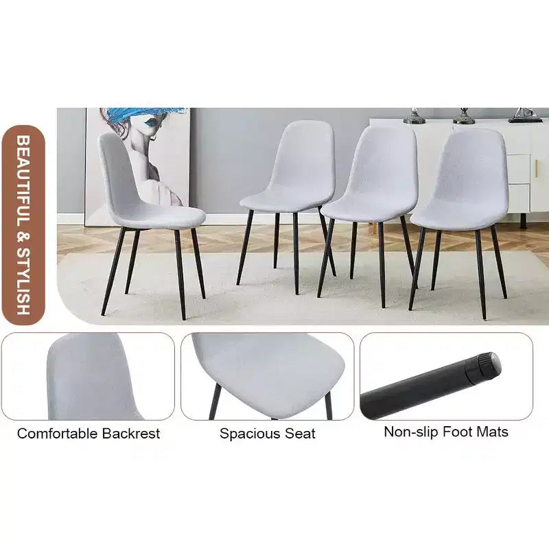 MAYEERTY Lot de 6 chaises de salle à manger confortables en lin et coton Gris clair avec dossier intégré Style moderne
