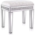 VINGLI Mirrored Vanity Stool with Storage, Upholstered Velvet Ottoman, Makeup Dressing Table Bench, Silver