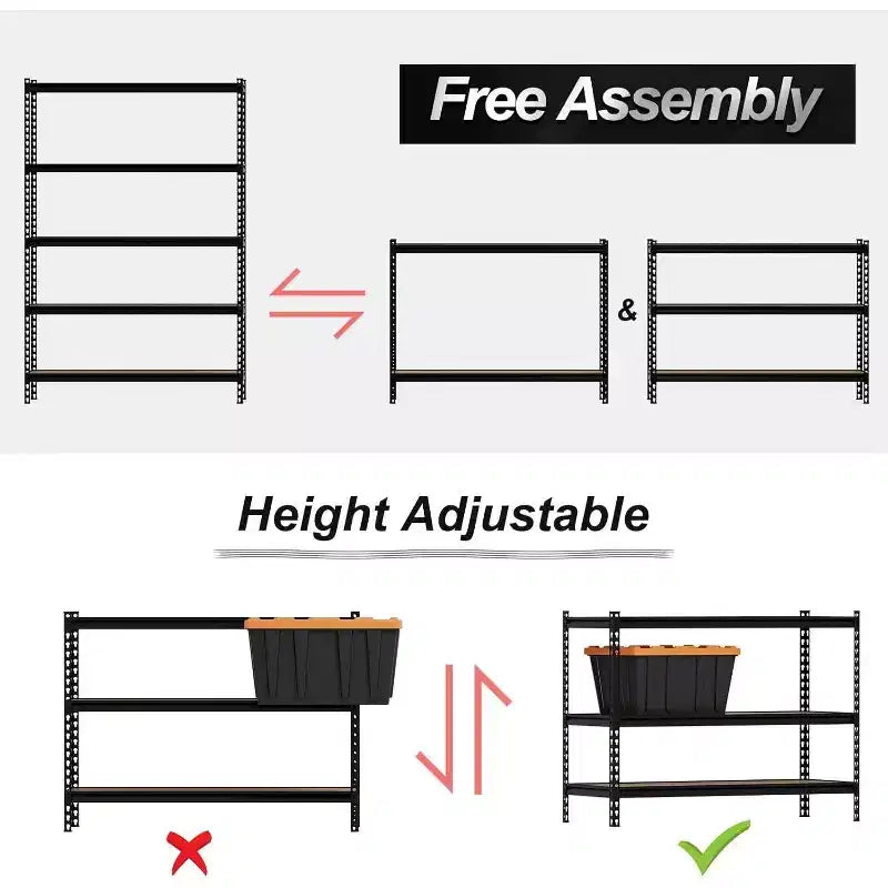 Acekool Étagères de Rangement pour Garage 5 Niveaux Robustes, Étagère Métallique Réglable, Capacité de Charge 1750 kg, 122 x 46 x 185 cm, Noir